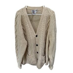 Avoca Collection Men's Cardigan Size XL Ivory Pure New Wool Made In Ireland